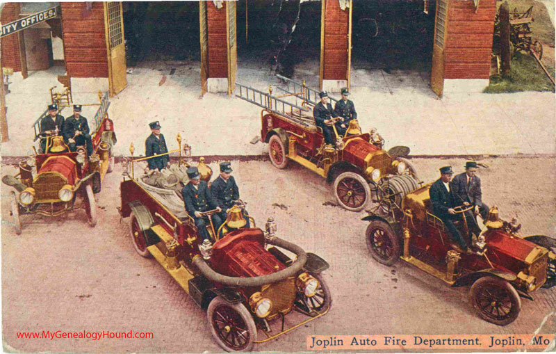 Joplin, Missouri, Auto Fire Department, vintage postcard, Historic Photo, fire trucks, Jasper County