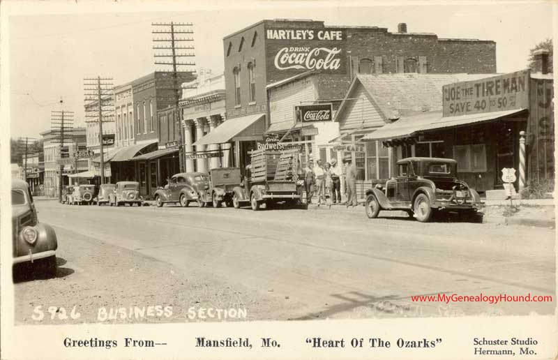 Mansfield, Missouri Business Section Street View vintage postcard, antique, photo, Laura Ingalls Wilder