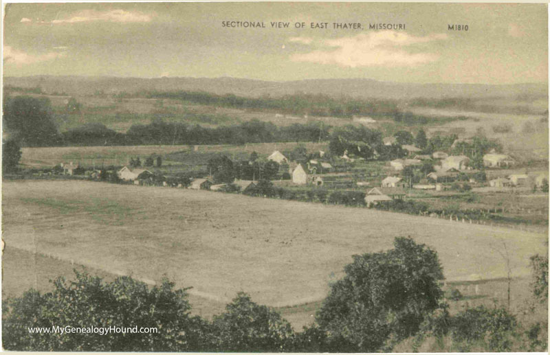Thayer, Missouri, Sectional view of East Thayer, vintage postcard, historical photograph