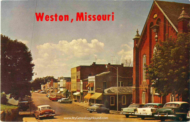 Weston, Missouri, Main Street, vintage postcard, historic photo