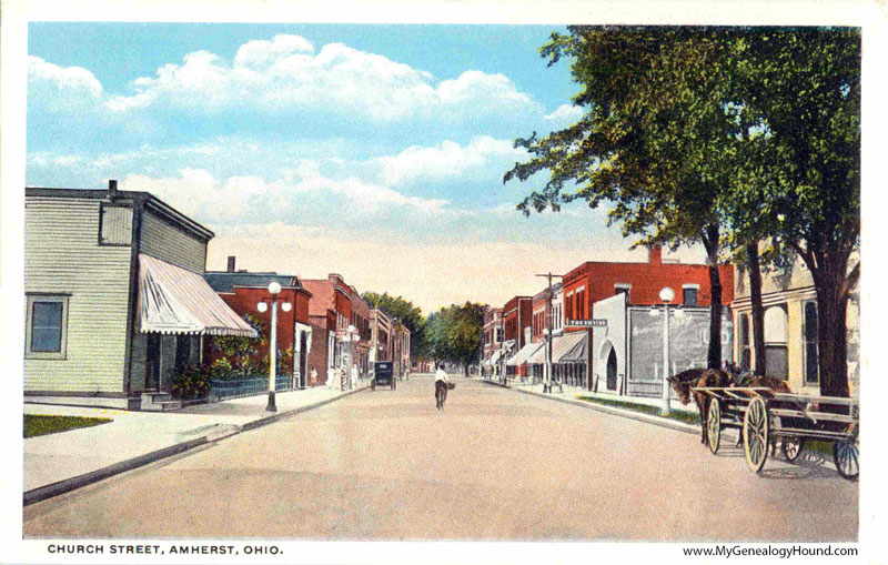 Amherst, Ohio, Church Street, vintage postcard, historic photo