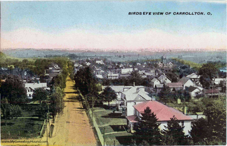 Carrollton, Ohio, Birds Eye View of Carrollton, vintage postcard photo