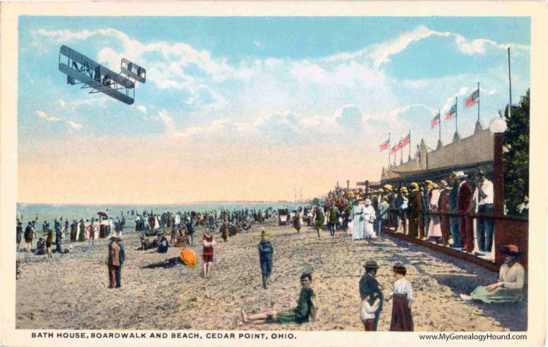 Cedar Point, Sandusky, Ohio, Bath House, Boardwalk and Beach, vintage postcard photo