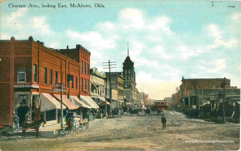 McAlester, Oklahoma, Choctaw Avenue, Looking East, vintage postcard, historic photo