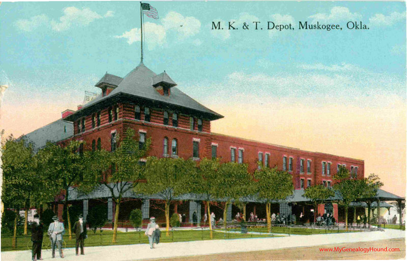 Muskogee, Oklahoma, M. K. & T. Depot, vintage postcard, historic photo