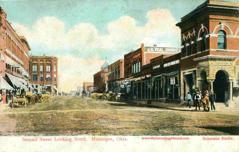 Muskogee, Oklahoma, Second Street Looking North, vintage postcard, historic photo
