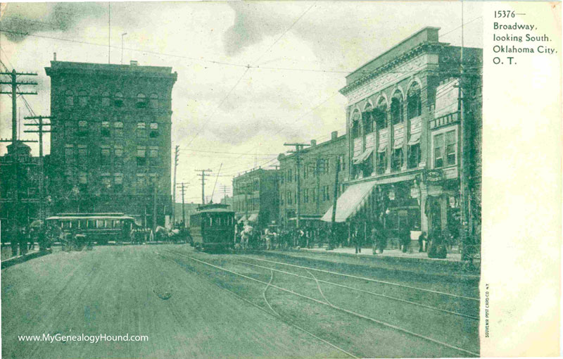 Oklahoma City, Oklahoma Territory, O. T., Broadway Looking South, vintage postcard, historic photo