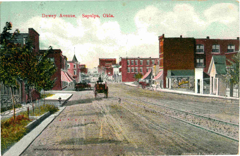 Sapulpa, Oklahoma, Dewey Avenue, vintage postcard, historic photo