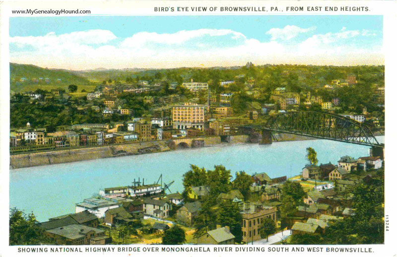 Brownsville, Pennsylvania, Bird's Eye View from East End Heights, vintage postcard, historic photo