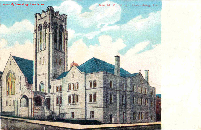 Greensburg, Pennsylvania, New M. E. Church, vintage postcard photo