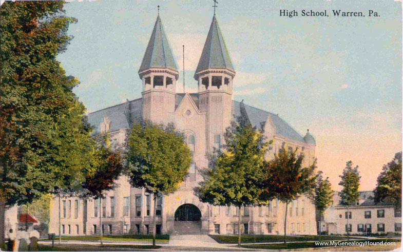 Warren, Pennsylvania, High School, vintage postcard photo