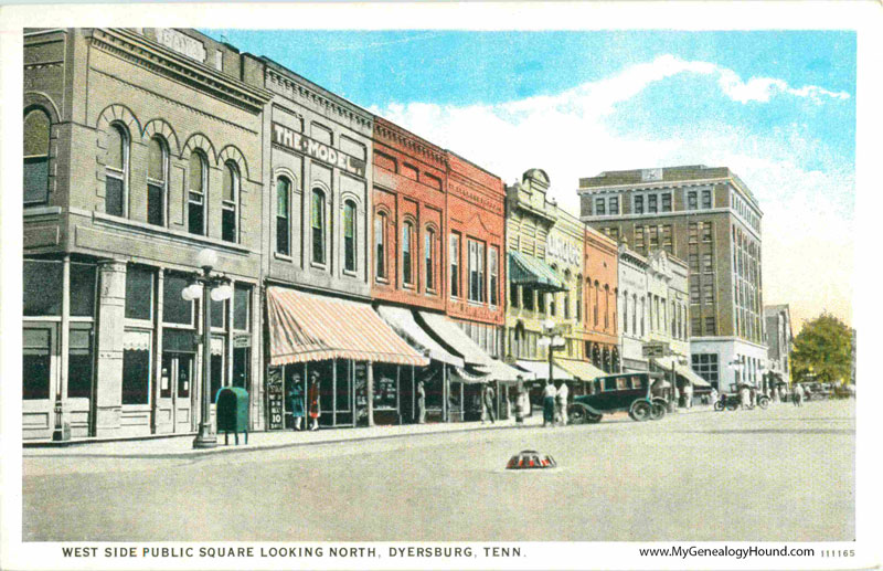 Dyersburg, Tennessee, West Side Public Square Looking North, vintage postcard, historic photo