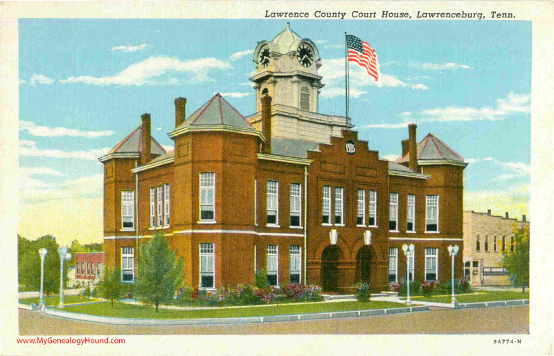 Lawrenceburg, Tennessee, Lawrence County Court House, vintage postcard, historic photo