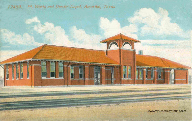 Amarillo, Texas, Fort Worth and Denver Depot, vintage postcard, historic photo