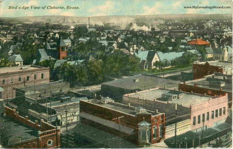Cleburne, Texas, Bird's Eye View, vintage postcard, historic photo