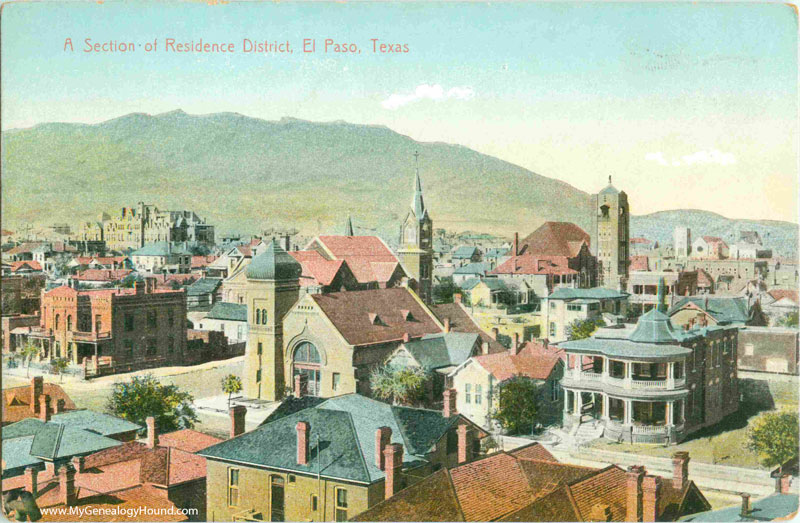 El Paso, Texas, A Section of Residence District, vintage postcard, historic photo