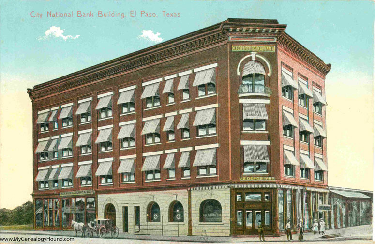 El Paso, Texas, City National Bank Building, vintage postcard, historic photo
