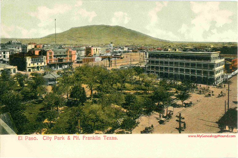 El Paso, Texas, City Park and Mt. Franklin, City Skyline, vintage postcard, historic photo