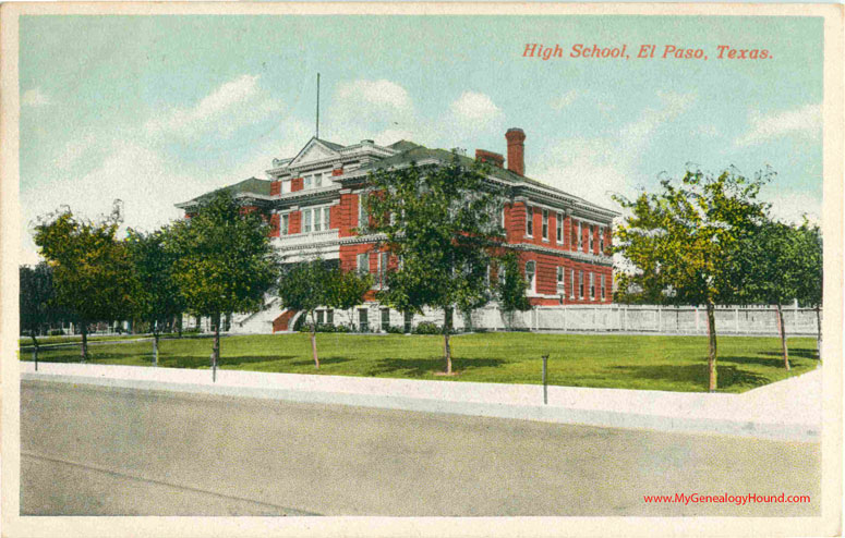 El Paso, Texas, High School, 1914, vintage postcard, historic photo