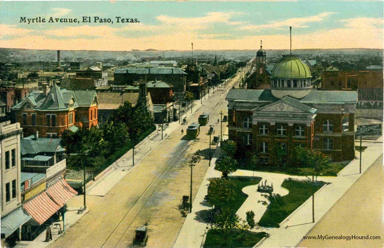 El Paso, Texas, Myrtle Avenue, vintage postcard, historic photo