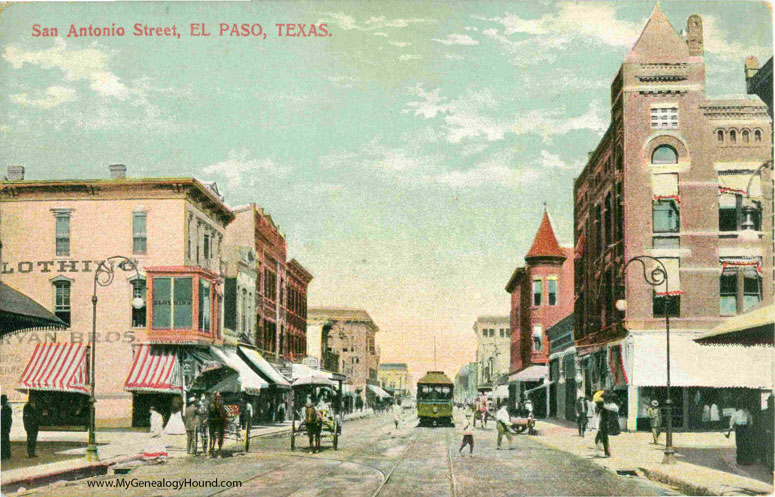 El Paso, Texas, San Antonio Street, vintage postcards, historic photos, view one