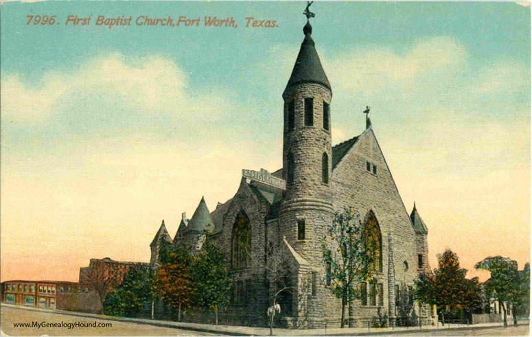 Fort Worth, Texas, First Baptist Church, vintage postcard, historic photo