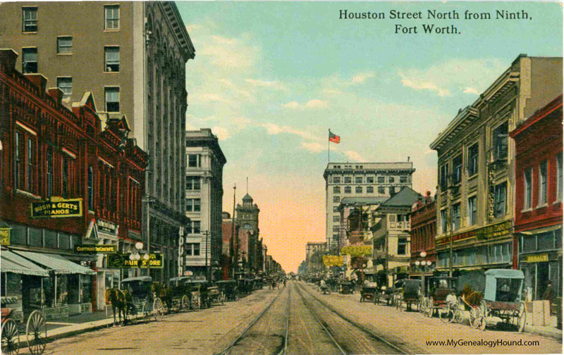 Fort Worth, Texas, Houston Street North from Ninth, vintage postcard, historic photo