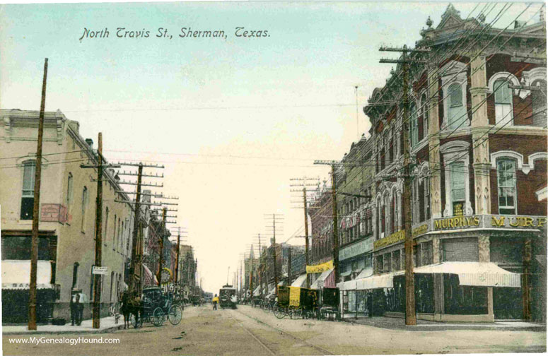 Sherman, Texas, North Travis Street, vintage postcard, historic photo