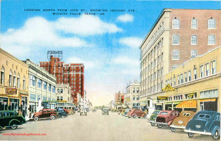 Looking North from 10th Street showing Indiana Avenue, Wichita Falls, Texas.