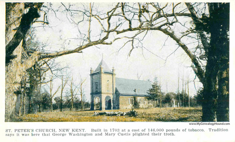 New Kent, Virginia, St. Peter's Church, vintage postcard, historic photo