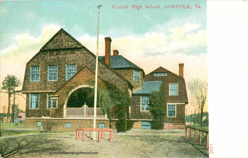 Norfolk, Virginia, High School, vintage postcard, historic photo