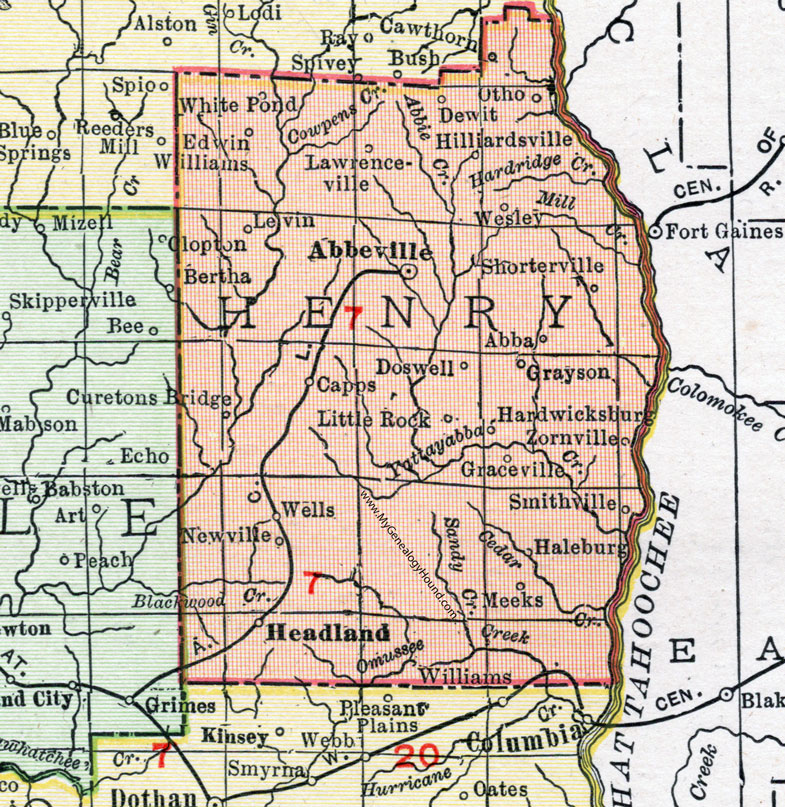 Henry County, Alabama, Map, 1911, Abbeville, Headland, Newville, Haleburg