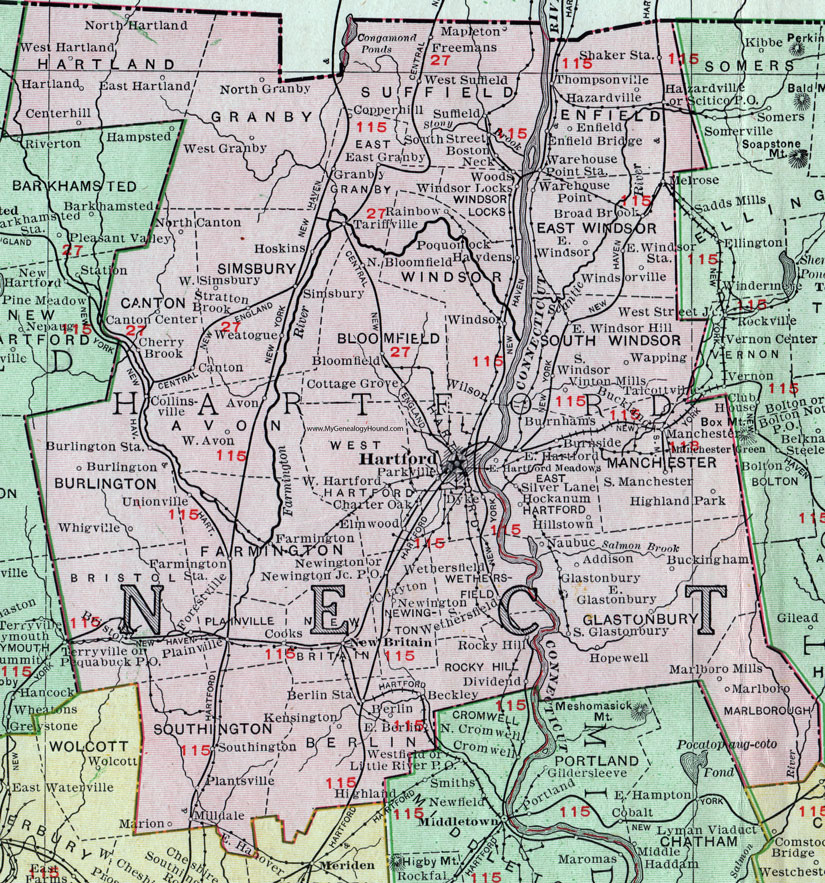 CT Hartford County Connecticut 1911 Map Rand McNally 