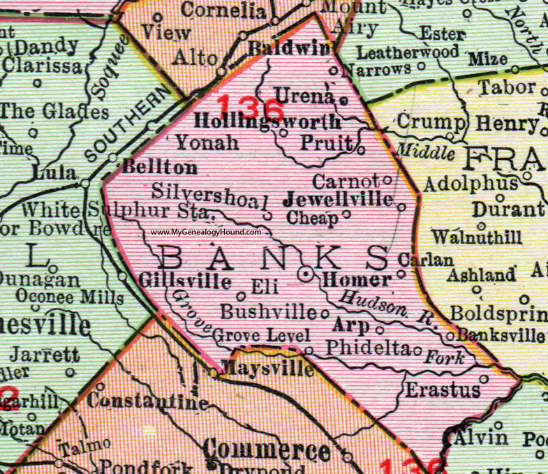 GA Banks County Georgia 1911 Rand McNally 