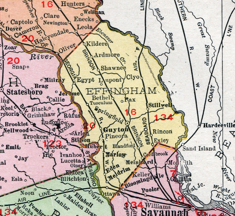 Effingham County Georgia 1911 Map Rand McNally Springfield Guyton