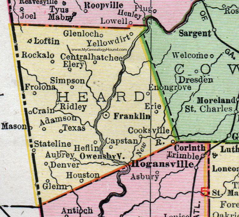 Heard County Georgia 1911 Map Franklin Corinth Centralhatchee Glenn