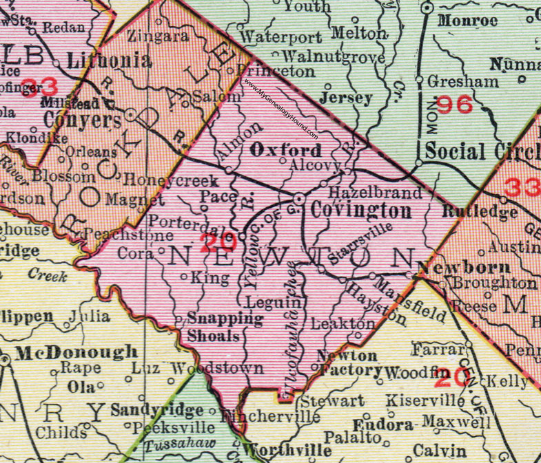 Newton County, 1911, Map, Covington, Oxford, Newborn