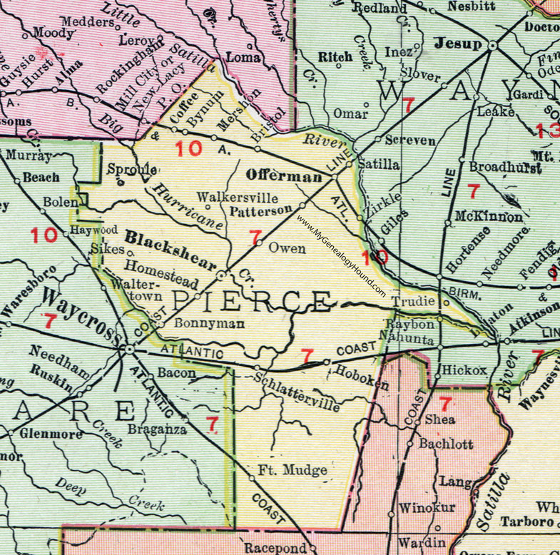 GA Pierce County Georgia 1911 Map Rand McNally 