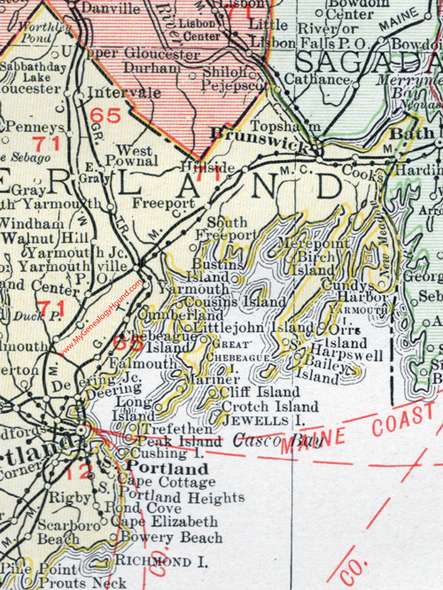 Map of the eastern portion of Cumberland County, Maine