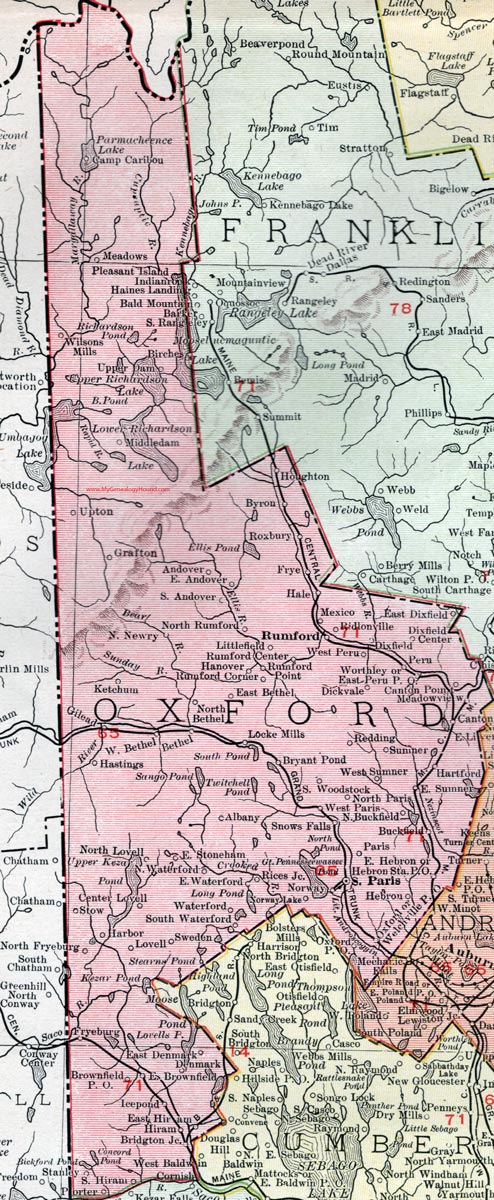 Oxford County, Maine, 1912, map, Paris, Rumford, Norway, Oxford Town, Fryeburg, Mexico, Bethel, Dixfield, Buckfield, South Paris, West Paris, Otisfield