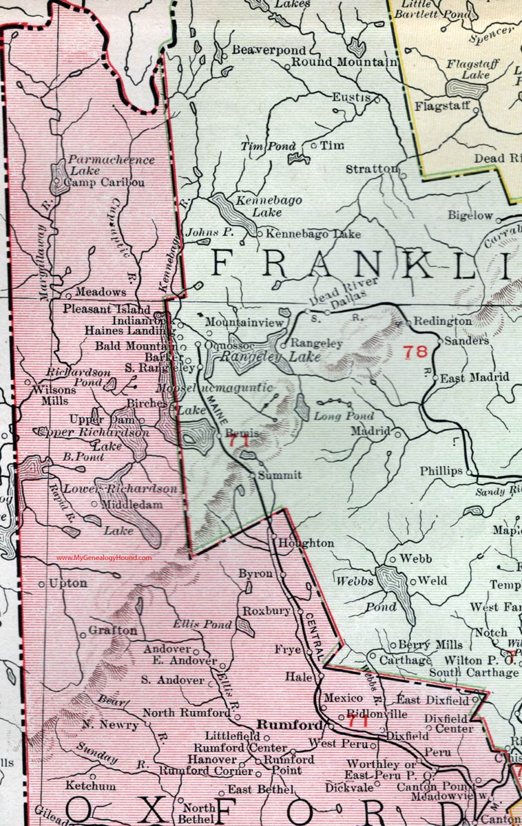 Map of the northern portion of Oxford County, Maine