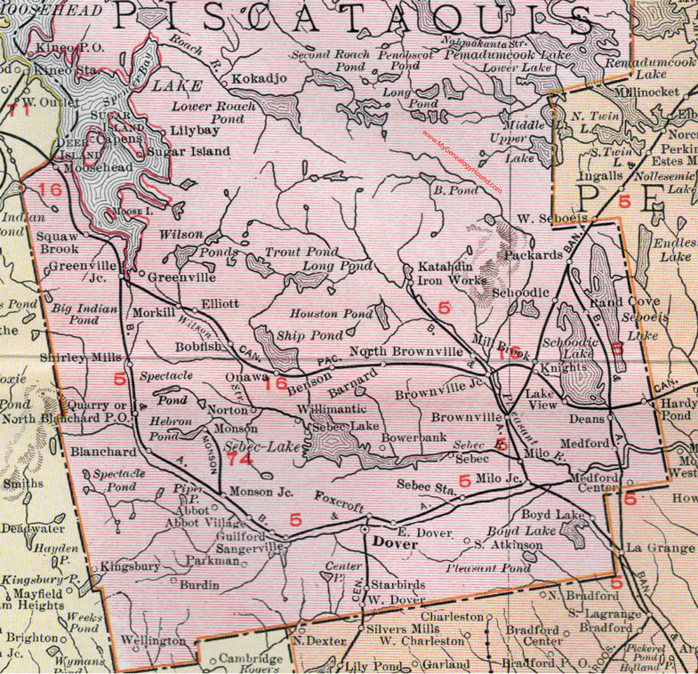 Map of the southern portion of Piscataquis County, Maine