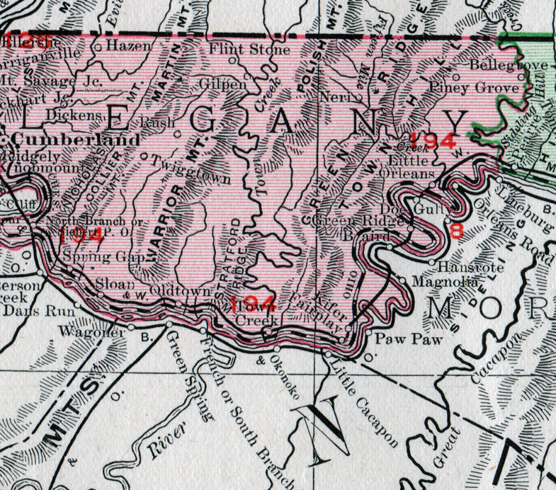 Allegany County Maryland Map 1911 Rand Mcnally Cumberland