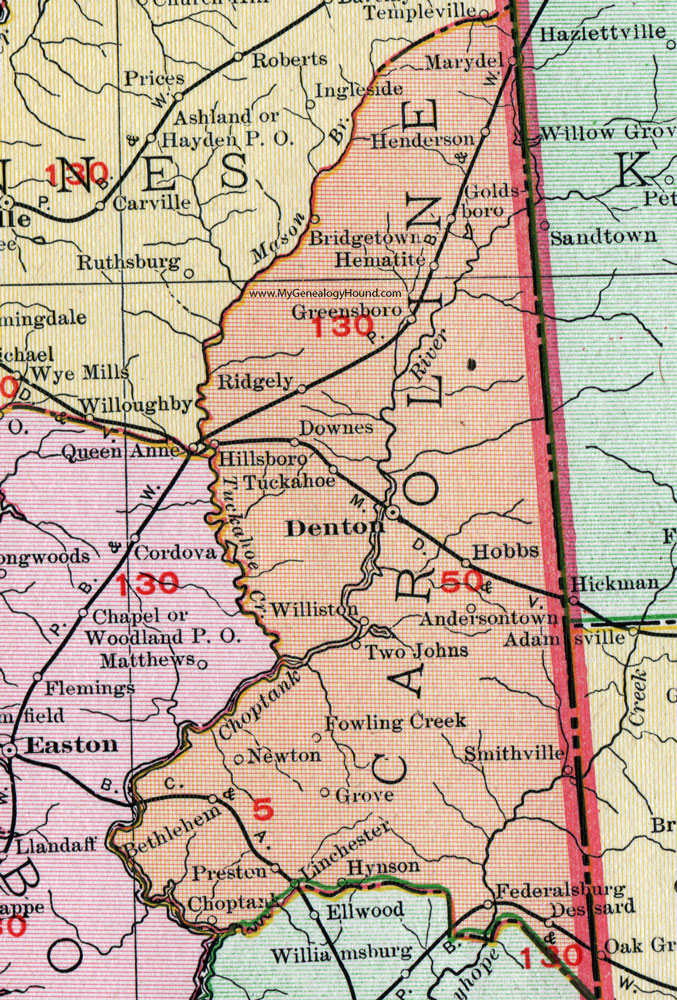 MD Caroline County Maryland Map 1911 Rand McNally Denton Greensboro Ridgely 
