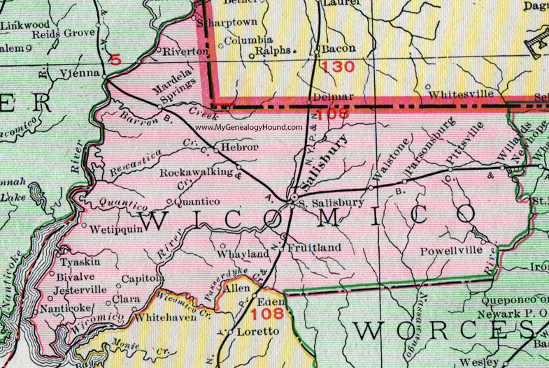 County, Maryland, Map, 1911, Rand McNally, Salisbury