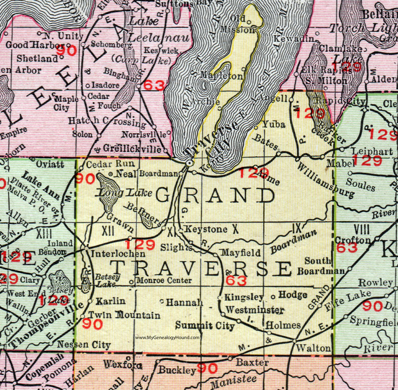 MI Grand Traverse County Michigan 1911 Map Rand McNally 