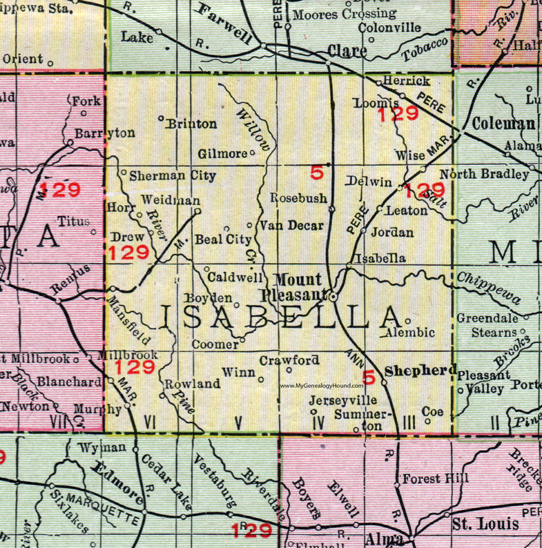 Map Of Isabella County Michigan Isabella County, Michigan, 1911, Map, Rand McNally, Mount Pleasant 