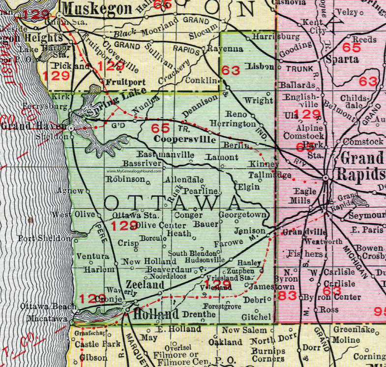 Ottawa County Michigan Map Ottawa County, Michigan, 1911, Map, Rand McNally, Grand Haven 