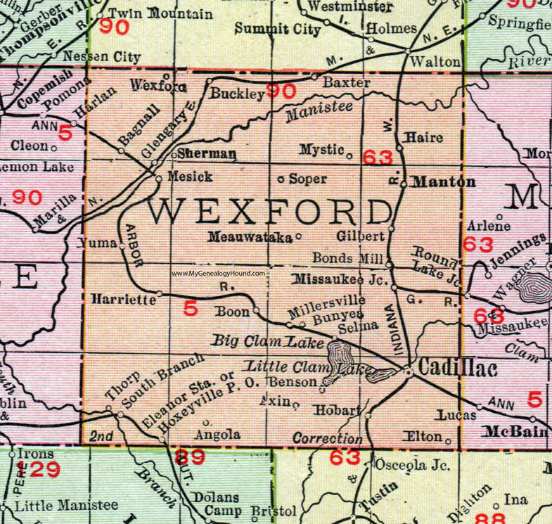 Wexford County Michigan Map Wexford County, Michigan, 1911, Map, Rand McNally, Cadillac 