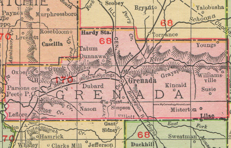 MS Grenada County Mississippi 1911 Map Rand McNally 